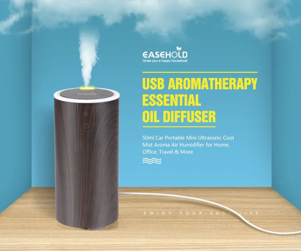 

EASEHOLD USB Aromatherapy Essential Oil Diffuser 50ml Car Portable Mini Ultrasonic Cool Mist Aroma Air Humidifier For Home