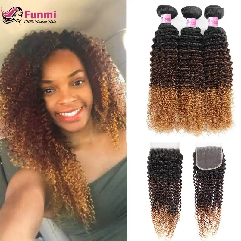 1B/4/30 Ombre Curly Bundles With Closure Brazilian Curly Human Hair Bundles with Closure Funmi Virgi Hair Bundles with Closure
1B/4/30 Ombre Curly Bundles With Closure Brazilian Curly Human Hair Bundles with Closure Funmi Virgi Hair Bundles with Closure