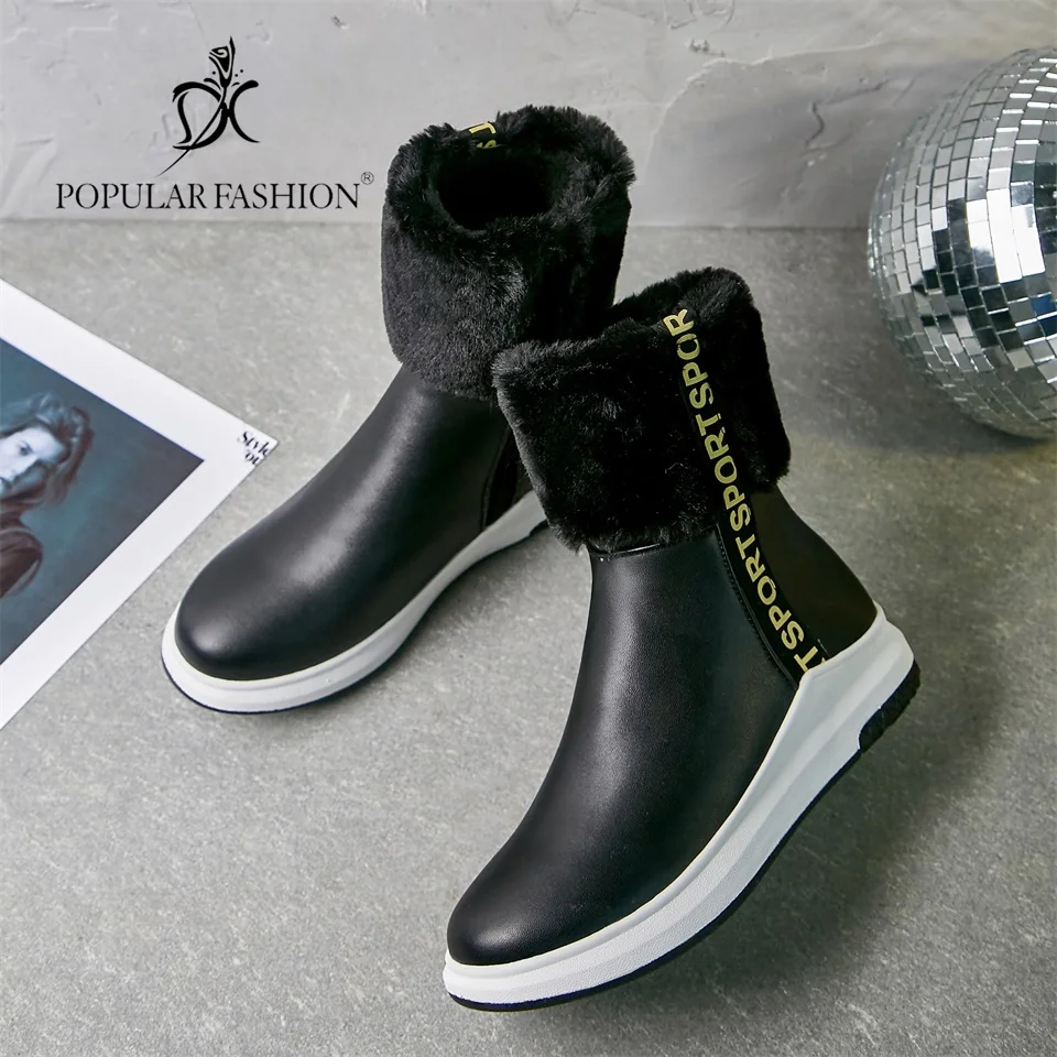 Winter Snow Boots With Plush Women Zipper Boots 2018 Women's Martin Boots Mid Calf Female Winter Fashion Shoes
