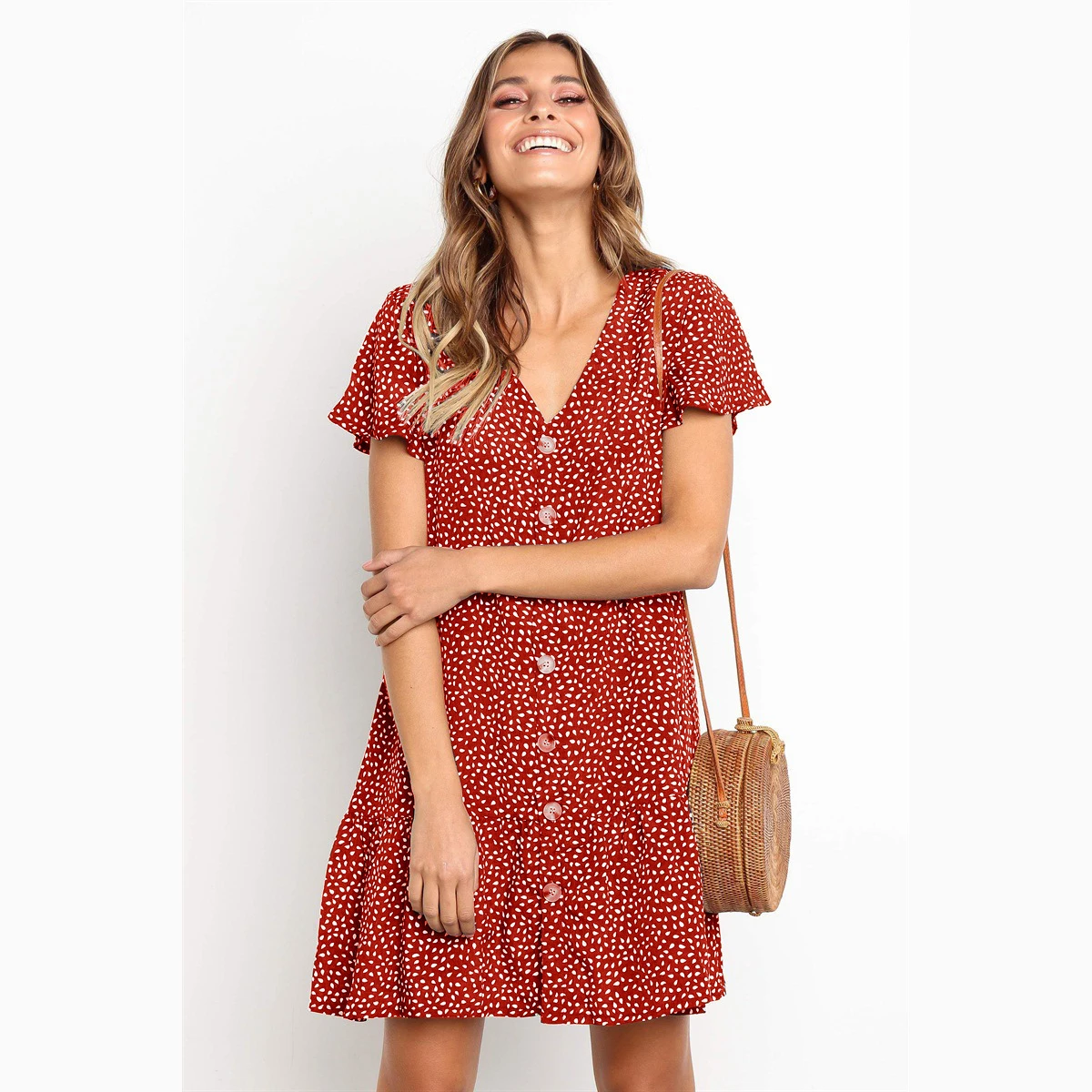 Women's Polka Dot Point Ruffled Dress Ladies V-Neck Spring Summer Short Sleeve Ruffled Beach Party Wrap Mini Dress Vestidos
Women's Polka Dot Point Ruffled Dress Ladies V-Neck Spring Summer Short Sleeve Ruffled Beach Party Wrap Mini Dress Vestidos