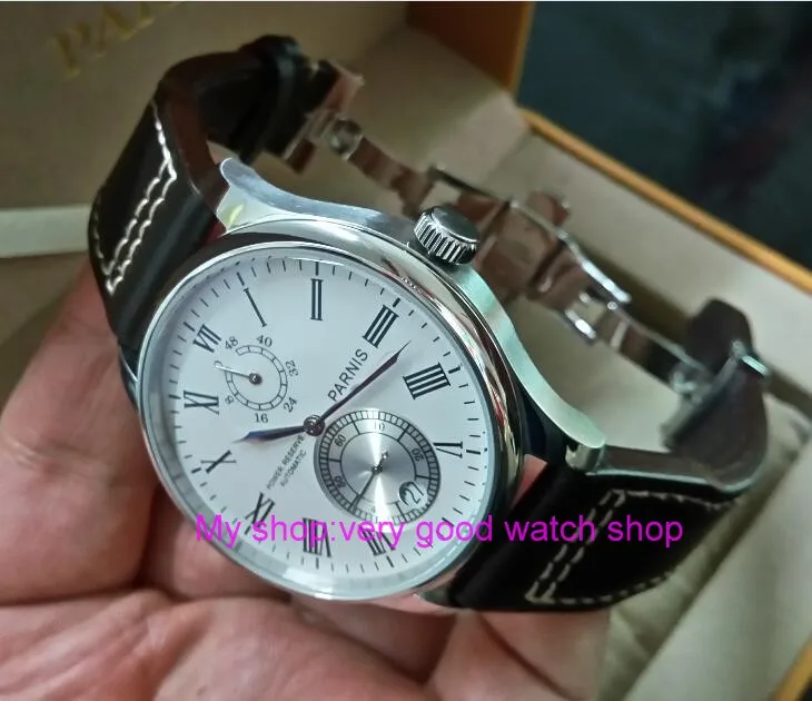 43mm PARNIS White dial Automatic Self-Wind Mechanical movement men's watch Auto Date power reserve Mechanical watches zd305A
43mm PARNIS White dial Automatic Self-Wind Mechanical movement men's watch Auto Date power reserve Mechanical watches zd305A