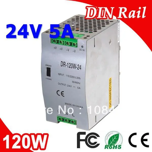 DR-120-24 Single Output Din Rail LED Power Supply Transformer DC 24V 5A Output SMPS
DR-120-24 Single Output Din Rail LED Power Supply Transformer DC 24V 5A Output SMPS