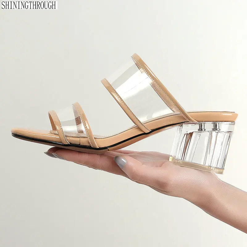 Genuine leather women slipper Transparent summer shoes woman square high heels outside fashion shoes woman 
Genuine leather women slipper Transparent summer shoes woman square high heels outside fashion shoes woman