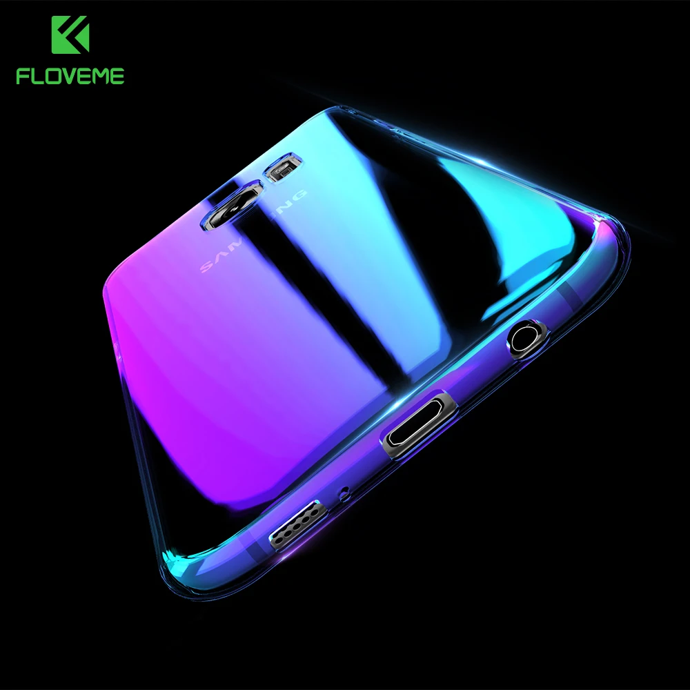 

FLOVEME Cool Blue Ray Plastic Case For Smausng Galaxy S7 / S7 Edge / S8 / S8 Edge / S6 / S6 Edge Gradient Color Plated Cover