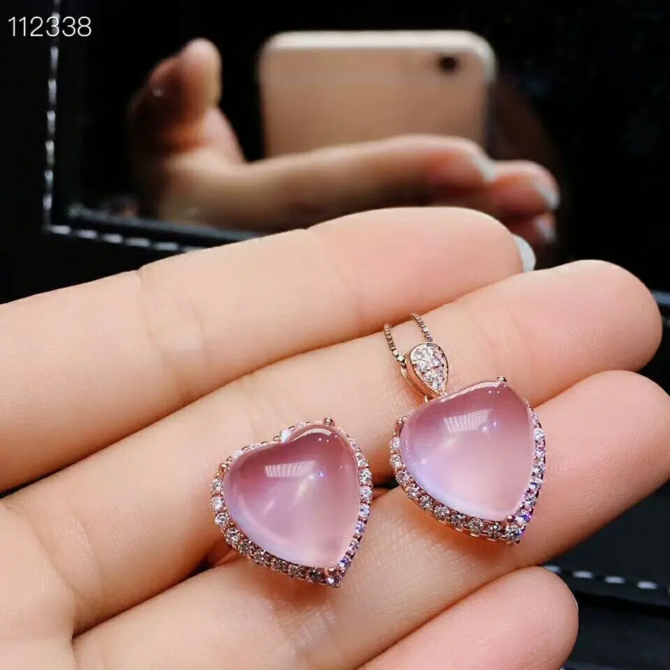 MeiBaPJ Natural Pink Rose Quartz Gemstone Fine Love Heart Jewelry Set 925 Pure Silver Necklace and Ring Suit for Women
MeiBaPJ Natural Pink Rose Quartz Gemstone Fine Love Heart Jewelry Set 925 Pure Silver Necklace and Ring Suit for Women