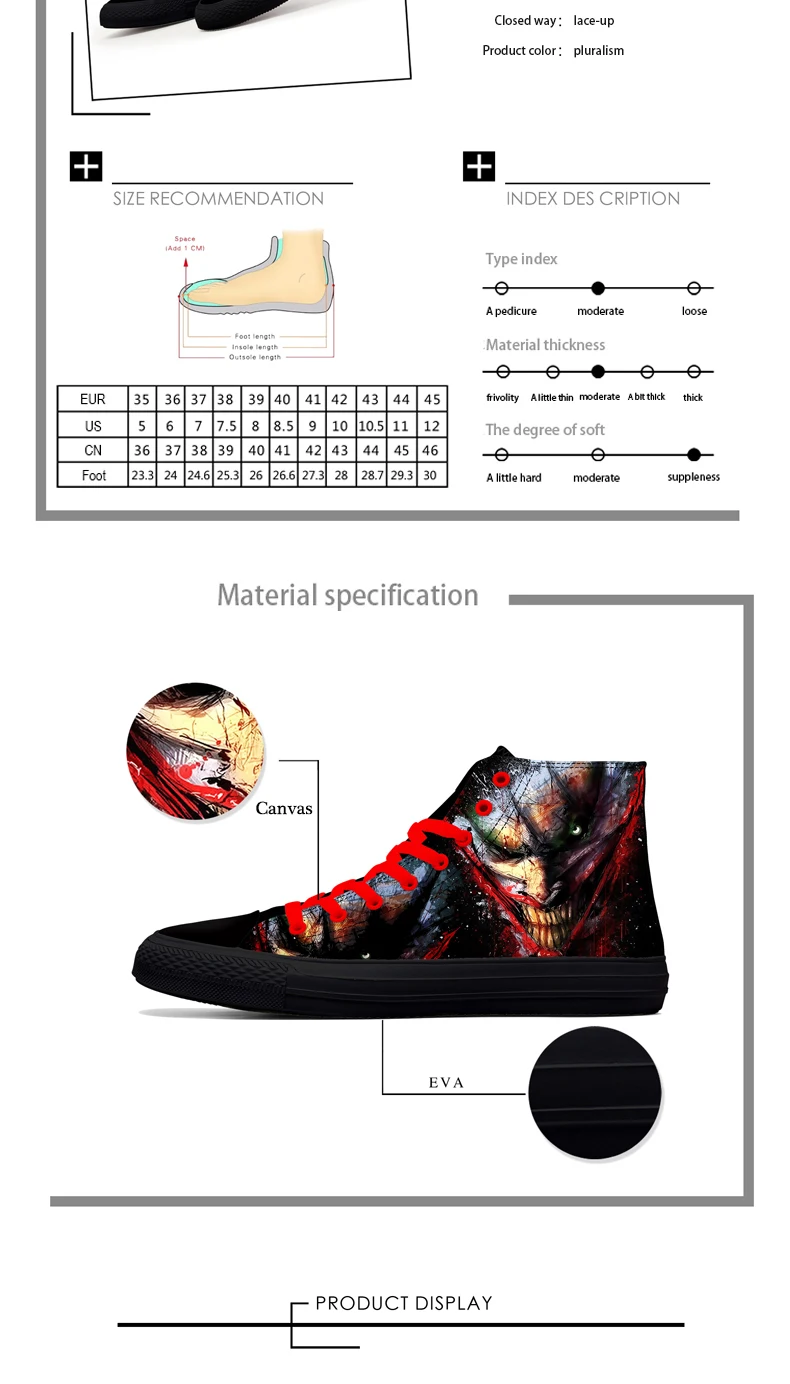 FIRST DANCE Punk Nice Skull Men Black Shoes Classic Canvas Men Casual Shoes Fashion High Top Shoes Men Printed Canvas Sneakers 7