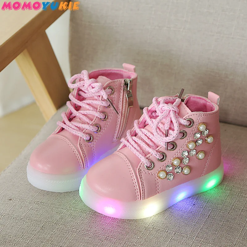 2018 European high quality diamond children boots Ankle Lovely cute unisex girls shoes all seasons LED lighted kids | Детская одежда и