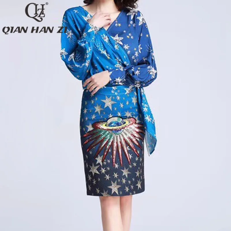 Qian Han Zi New 2019 Fashion Runway Spring Summer Suits Sexy V-Neck Lantern Sleeve Shirt And Sequined Print Skirt Two Pieces Set
Qian Han Zi New 2019 Fashion Runway Spring Summer Suits Sexy V-Neck Lantern Sleeve Shirt And Sequined Print Skirt Two Pieces Set