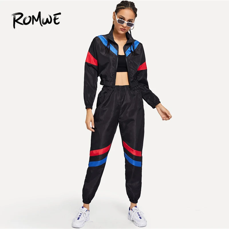 ROMWE Colorblock Zip Up Jacket With Pants Women Fashion Long Sleeve Elastic Waist Geometric Spring Autumn Casual Two Piece Set
ROMWE Colorblock Zip Up Jacket With Pants Women Fashion Long Sleeve Elastic Waist Geometric Spring Autumn Casual Two Piece Set