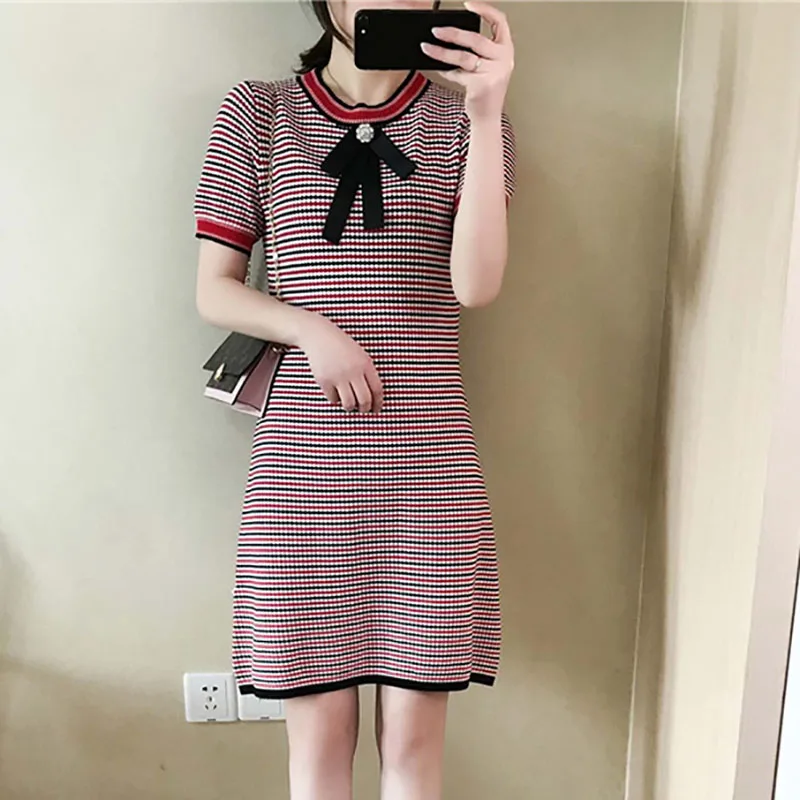 Ulzzang Korean Fashion Striped Knit Dresses Women Summer Bow O-neck Short Sleeve Knit Dress Kpop Korean Schoolgirl Streetwear
Ulzzang Korean Fashion Striped Knit Dresses Women Summer Bow O-neck Short Sleeve Knit Dress Kpop Korean Schoolgirl Streetwear