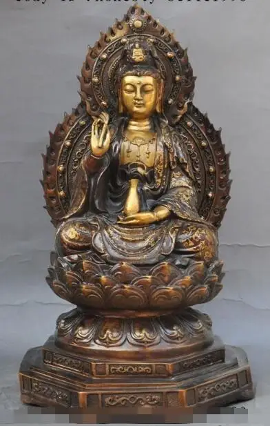 S5387 16"Chinese Buddhism Bronze Gilt Seat Kwan-yin Guan Yin Goddess hold Vase Statue discount 30% (C0324)
S5387 16"Chinese Buddhism Bronze Gilt Seat Kwan-yin Guan Yin Goddess hold Vase Statue discount 30% (C0324)