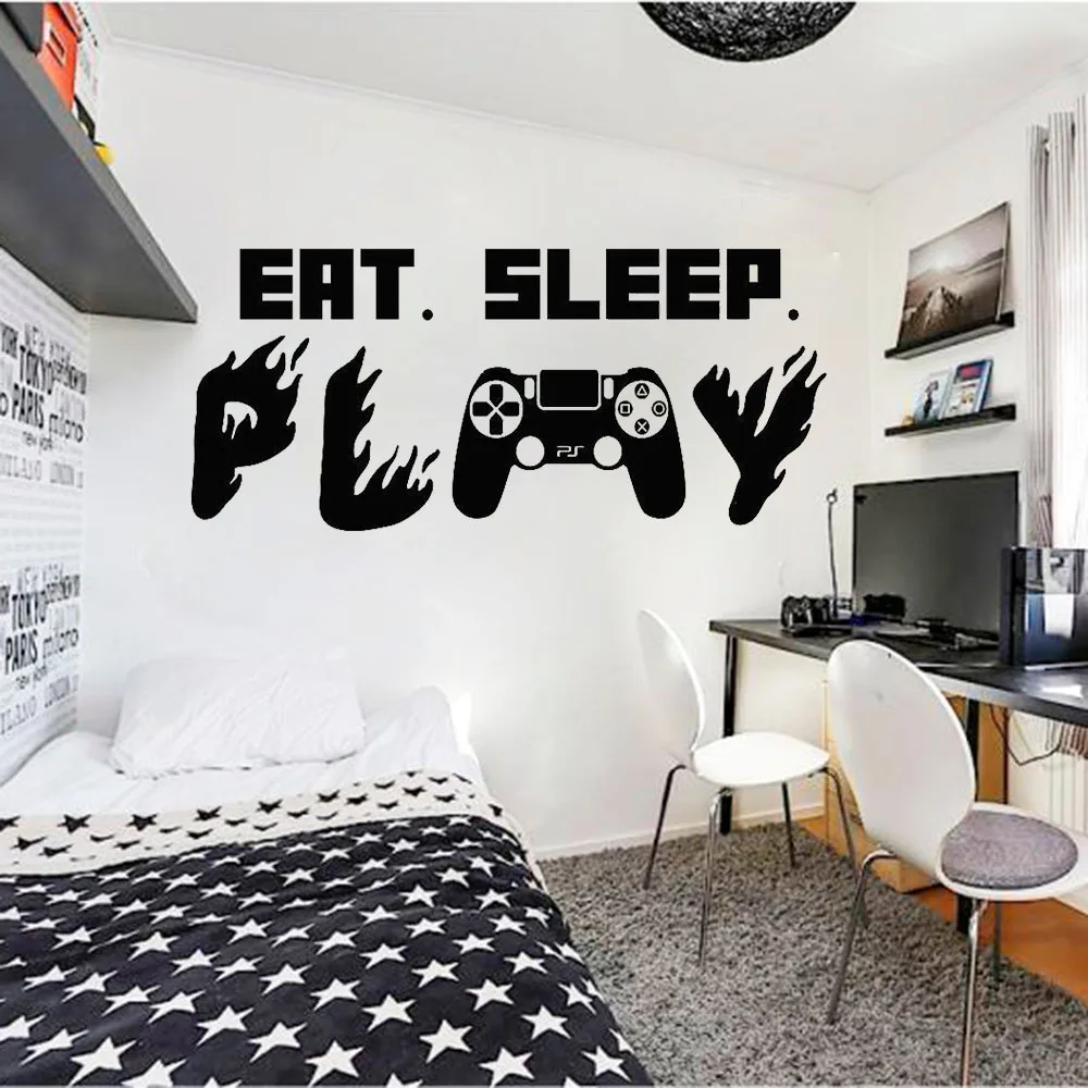 Геймер Ps4 Наклейка на стену Eat Sleep Play контроллер Виниловые Надписи наклейки