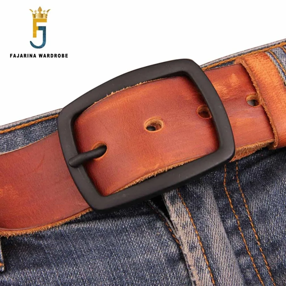 

FAJARINA Quality Mens Retro 38mm Width Belt Folded Genuine Leather Man Black Clasp Buckle Belts for Men Styles Jeans N17FJ196