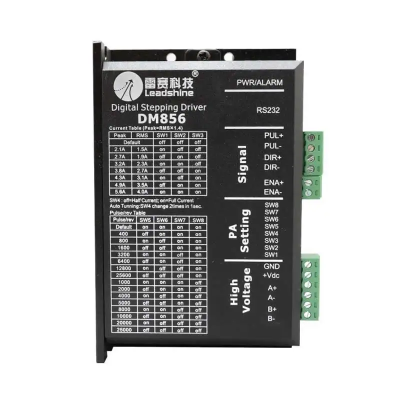 Leadshine DM856 2-phase 57 86 Digital Stepper Motor Driver 20-80 Vdc 1A to 5.6A NEMA23 NEMA34
Leadshine DM856 2-phase 57 86 Digital Stepper Motor Driver 20-80 Vdc 1A to 5.6A NEMA23 NEMA34