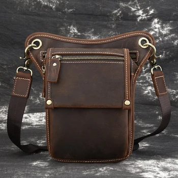 

Geunine Leather Men Messenger Shoulder Bag Hip Bum Belt Pack Riding Cross Body Crazy Horse Cowhide Fanny Drop Waist Leg Bags