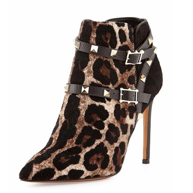 Handmade Leopard Flock Woman Heeled Ankle Boots Two Strappy Belt Decor Gold Rivets Shoes Thin Heels Sexy Pointed Toe Buckle Boot
Handmade Leopard Flock Woman Heeled Ankle Boots Two Strappy Belt Decor Gold Rivets Shoes Thin Heels Sexy Pointed Toe Buckle Boot