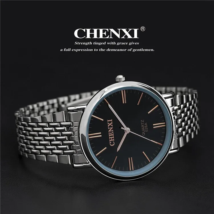 Classic Simple Black Stainless Steel Analog Quartz Watches Men Business Waterproof Calendar Watch Free Shipping3