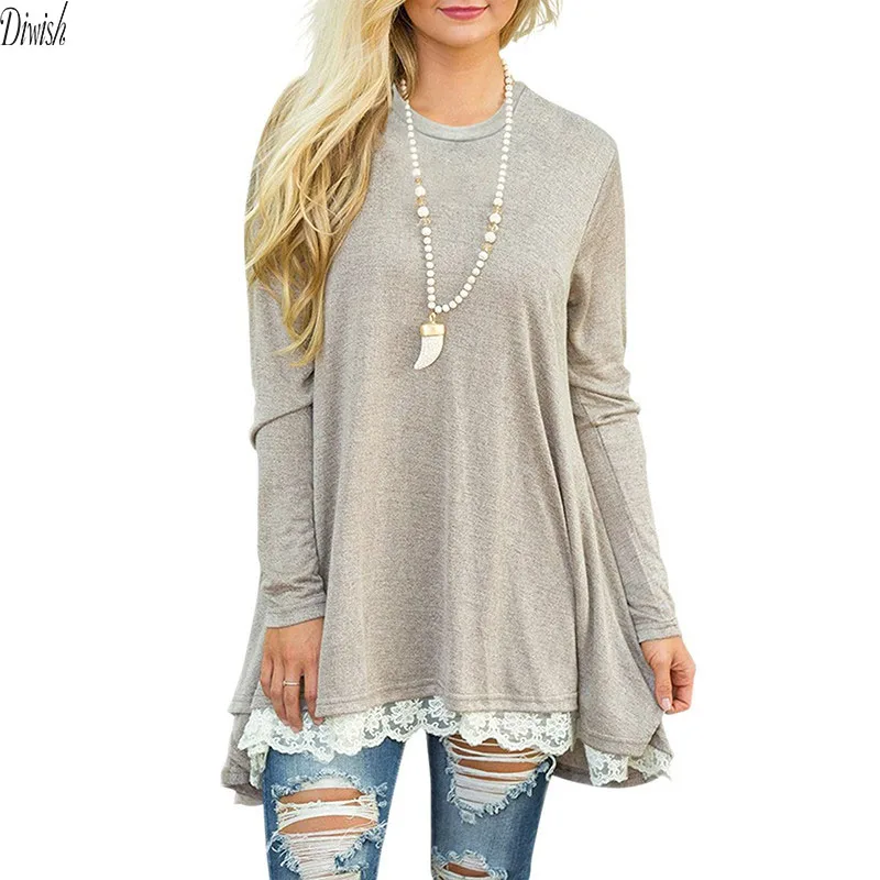 Diwish Women Tops Pullover 2019 Korean O-Neck Solid Lace Patchwork Long Sleeve T Shirt Women Casual Ladies Loose Long T Shirt
Diwish Women Tops Pullover 2019 Korean O-Neck Solid Lace Patchwork Long Sleeve T Shirt Women Casual Ladies Loose Long T Shirt