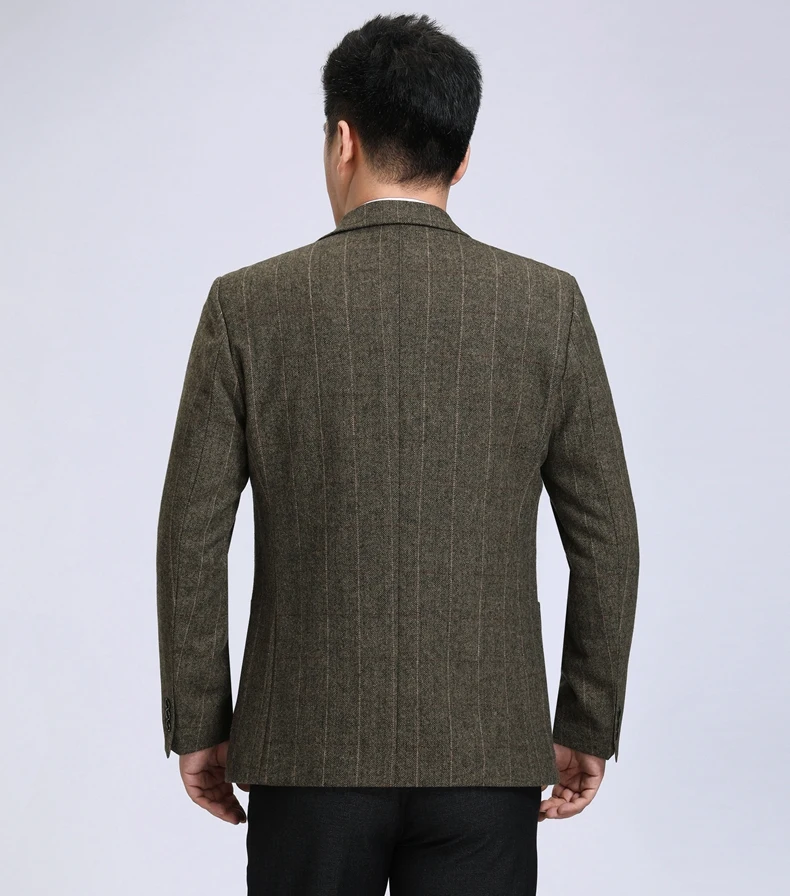 WAEOLSA Men Classical Blazers Plaid Suit Coats Man Wool Blazer Camel Dark Gray Plaid Garment Male Woollen Blend Outfit Apparel (11)
