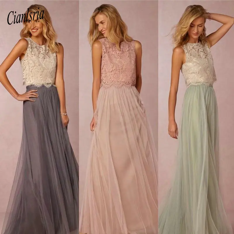 Vintage Two Pieces Lace Bridesmaid Dresses Crop Top Prom Dresses Tulle Skirt Blush Mint Grey 2 Piece Bridesmaid Gowns
Vintage Two Pieces Lace Bridesmaid Dresses Crop Top Prom Dresses Tulle Skirt Blush Mint Grey 2 Piece Bridesmaid Gowns