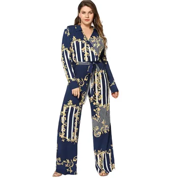 Ladies Sexy 3D Printing Jumpsuit V-Neck Plus Size Long-Sleeved High Waist Tie Wide Leg Jumpsuit Trousers New
Ladies Sexy 3D Printing Jumpsuit V-Neck Plus Size Long-Sleeved High Waist Tie Wide Leg Jumpsuit Trousers New