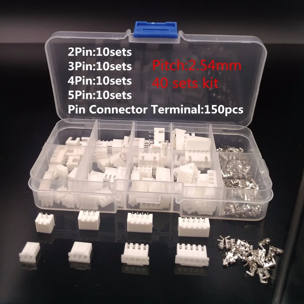New Boxed 40 sets Kit 2p 3p 4p 5 pin 2.54mm Pitch Terminal / Housing / Pin Header Connector Wire Connectors Adaptor XH Kits #002
New Boxed 40 sets Kit 2p 3p 4p 5 pin 2.54mm Pitch Terminal / Housing / Pin Header Connector Wire Connectors Adaptor XH Kits #002