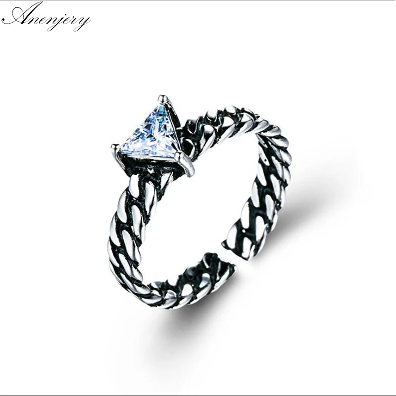 Vintage 925 Sterling Silver Rings Triangle Zircon Opening Rings Twisted Chain Models Fashion Black Auger Thai Silver Ring S-R69
Vintage 925 Sterling Silver Rings Triangle Zircon Opening Rings Twisted Chain Models Fashion Black Auger Thai Silver Ring S-R69