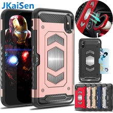 Voiture Robuste En Métal Magnétique Armure Housse Antichoc Pour iPhone 6 6 S 7 8 Plus X XS XR MAX Antichoc Boîtier Fente Pour Carte(China)