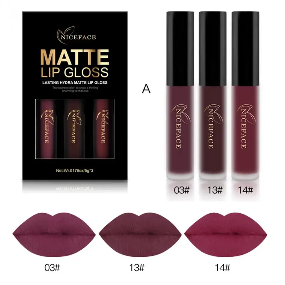 NICEFACE Makeup Lip gloss 3Pcs/Set Fan Commemorative Models Matte Long Lasting Waterproof Lipstick Cosmetics Sexy Lips Make Up
NICEFACE Makeup Lip gloss 3Pcs/Set Fan Commemorative Models Matte Long Lasting Waterproof Lipstick Cosmetics Sexy Lips Make Up