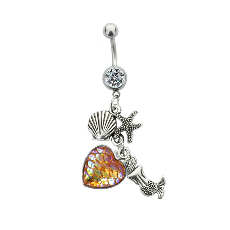 Heart Crystal Mermaid Navel Ring Stainless Steel Shell Piercing Belly Button Rings Summer Women Fashion Body Jewelry Pendant
Heart Crystal Mermaid Navel Ring Stainless Steel Shell Piercing Belly Button Rings Summer Women Fashion Body Jewelry Pendant