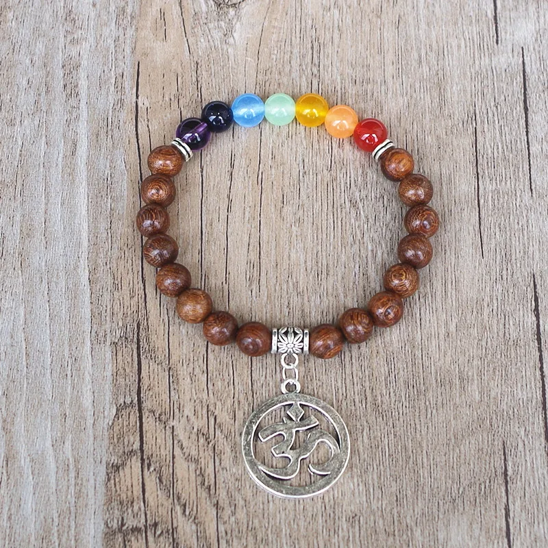 Bracelet 7 Chakras du Bonheur Perles De Bois Mala Bracelet 7 Chakras du Bonheur Perles De Bois Mala
