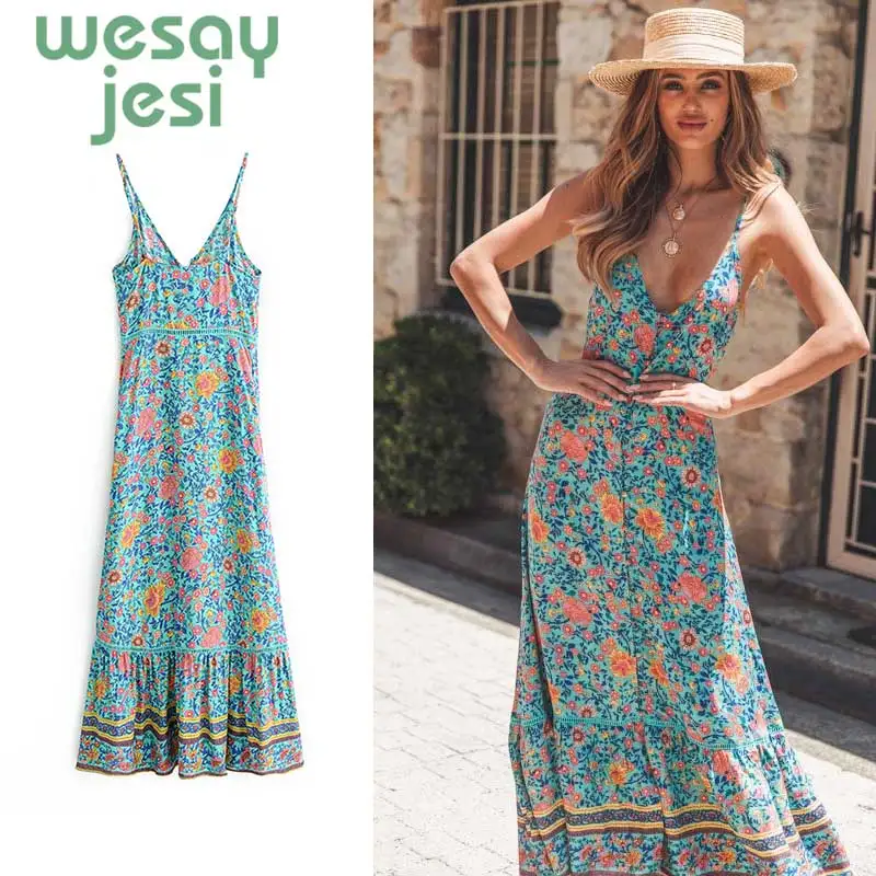 2019 new V-Neck Button Down Midi Dress Boho Mint Floral Print Summer Sleeveless Beach Dress Hippie Casual Women jurkjes
2019 new V-Neck Button Down Midi Dress Boho Mint Floral Print Summer Sleeveless Beach Dress Hippie Casual Women jurkjes
