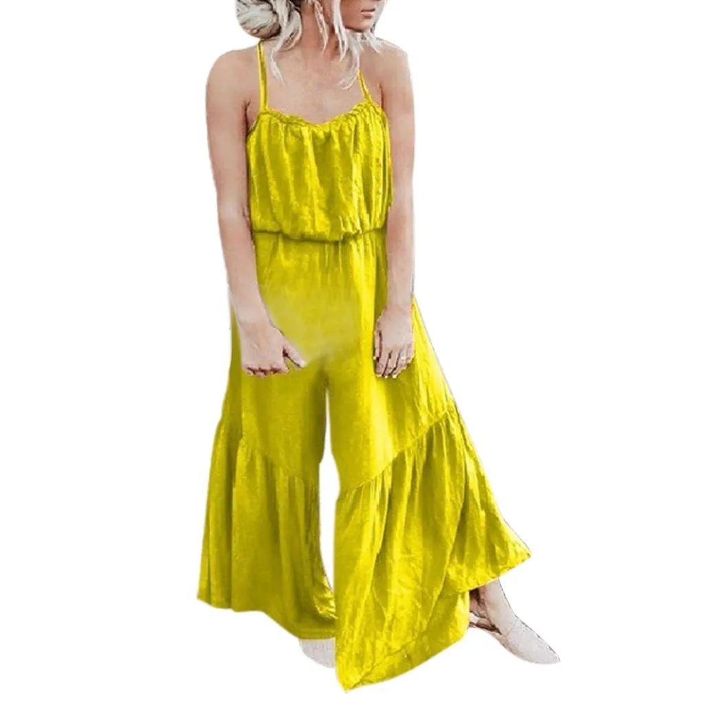 Loose Solid Plus Size Jumpsuits Casual Women Jumpsuit Sleeveless Strap Wide Leg Jumpsuit Ruffle Flare Sexy Overalls
Loose Solid Plus Size Jumpsuits Casual Women Jumpsuit Sleeveless Strap Wide Leg Jumpsuit Ruffle Flare Sexy Overalls