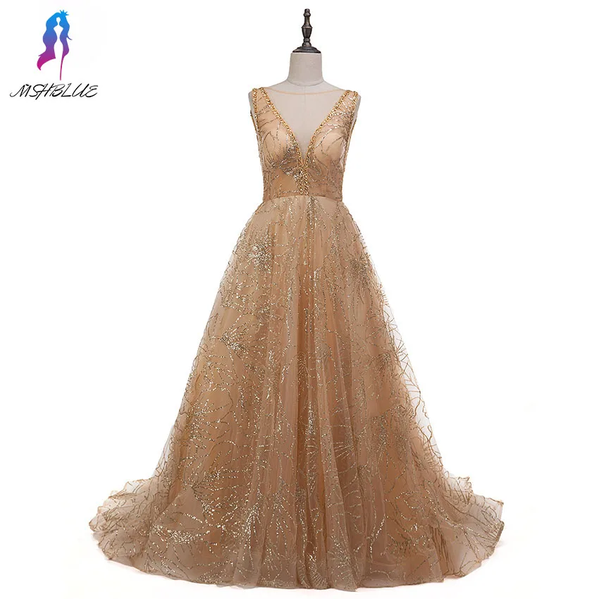 MSHBLUE Shining Gold Sequins Evening Dress Long Deep V-Neck Sleeveless Lace Up Sweep Train Runway Fashion Dresses
MSHBLUE Shining Gold Sequins Evening Dress Long Deep V-Neck Sleeveless Lace Up Sweep Train Runway Fashion Dresses