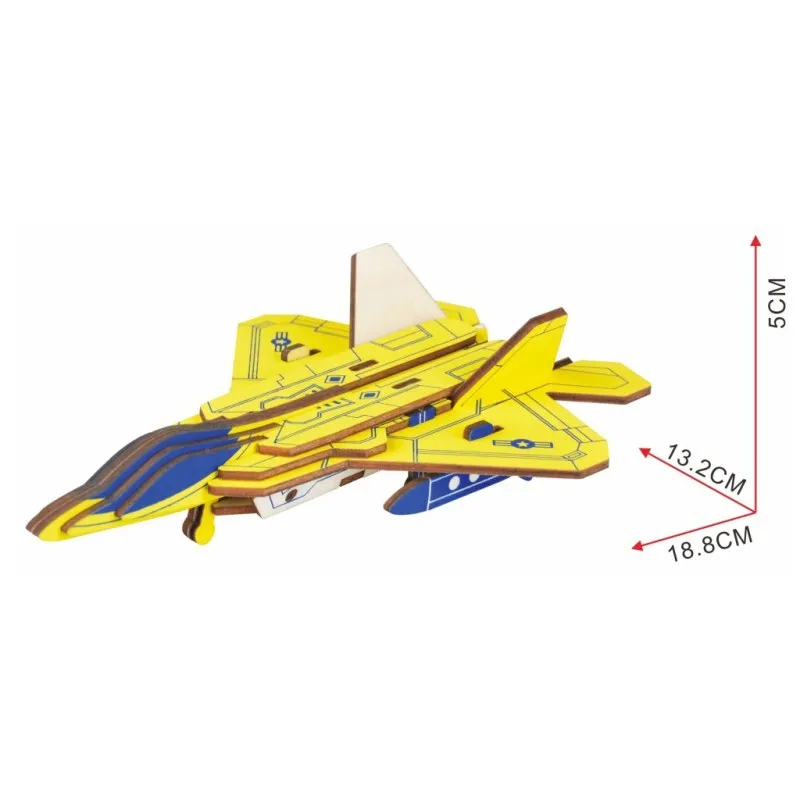 DIY Wooden Puzzle 3D Jigsaw Puzzles F-22 Assembly Aircraft Model Building Puzzles for Kids Educational Toys for Children Gifts