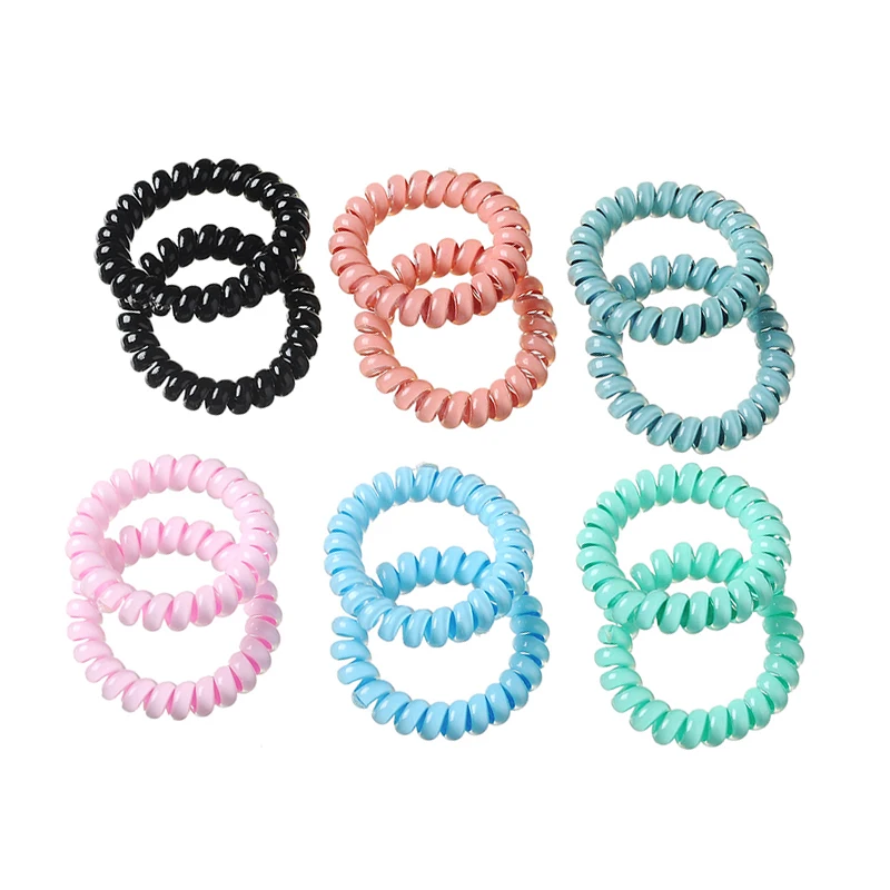 C MISM 1Pair Girls Telephone Wire Spiral Elastic Hair Bands Solid Candy Color Gum Ponytail Holders Scrunchy Tie Accessories | Аксессуары