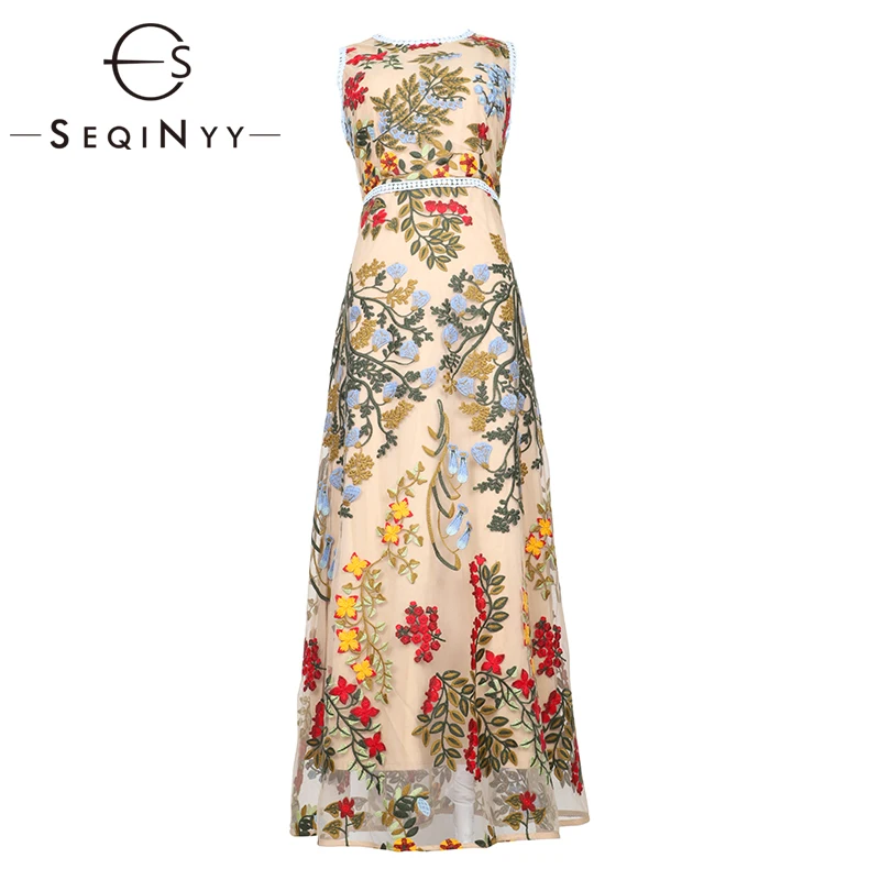 SEQINYY Elegant Long Dress 2019 Summer Spring New Fashion Design Colorful Flowers Embroidery Sleeveless Slim Mesh Beige Dress
SEQINYY Elegant Long Dress 2019 Summer Spring New Fashion Design Colorful Flowers Embroidery Sleeveless Slim Mesh Beige Dress
