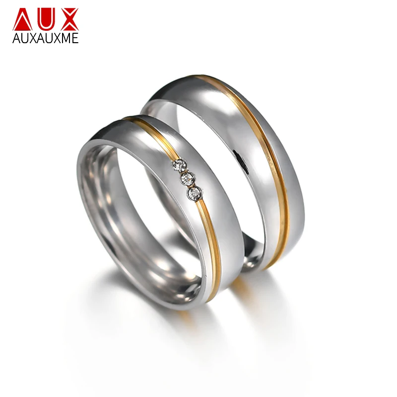Auxauxme хрусталь циркон камень кольцо для пары ювелирные изделия нержавеющая сталь
