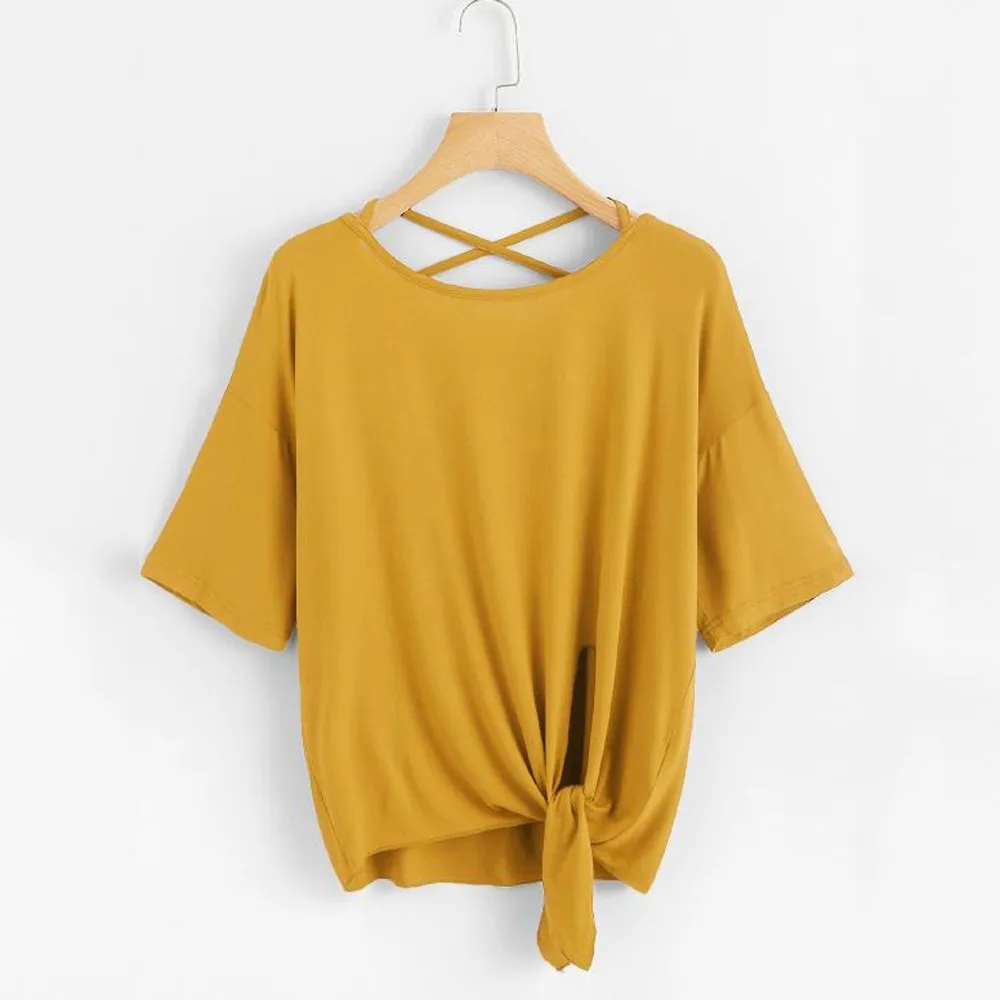 Fashion Women Criss cross Back Knot Blouse Loose Ladies Shirt Tops Casual Half Short Sleeve Blouse Summer Clothes Female Blusas
Fashion Women Criss cross Back Knot Blouse Loose Ladies Shirt Tops Casual Half Short Sleeve Blouse Summer Clothes Female Blusas