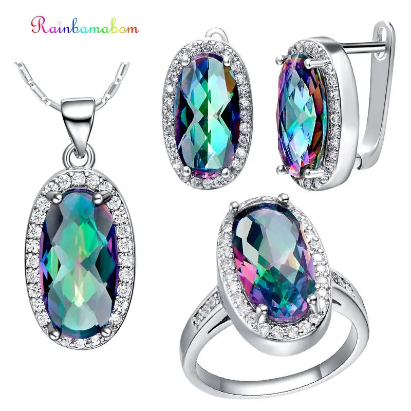 Rainbamabom Bohemian Real 925 Sterling Silver Mystic Rainbow Topaz Gemstone Earrings Ring Necklace Jewelry Set Gift Wholesale
Rainbamabom Bohemian Real 925 Sterling Silver Mystic Rainbow Topaz Gemstone Earrings Ring Necklace Jewelry Set Gift Wholesale