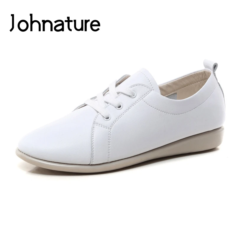 Женские повседневные туфли на шнуровке Johnature однотонные белые из натуральной