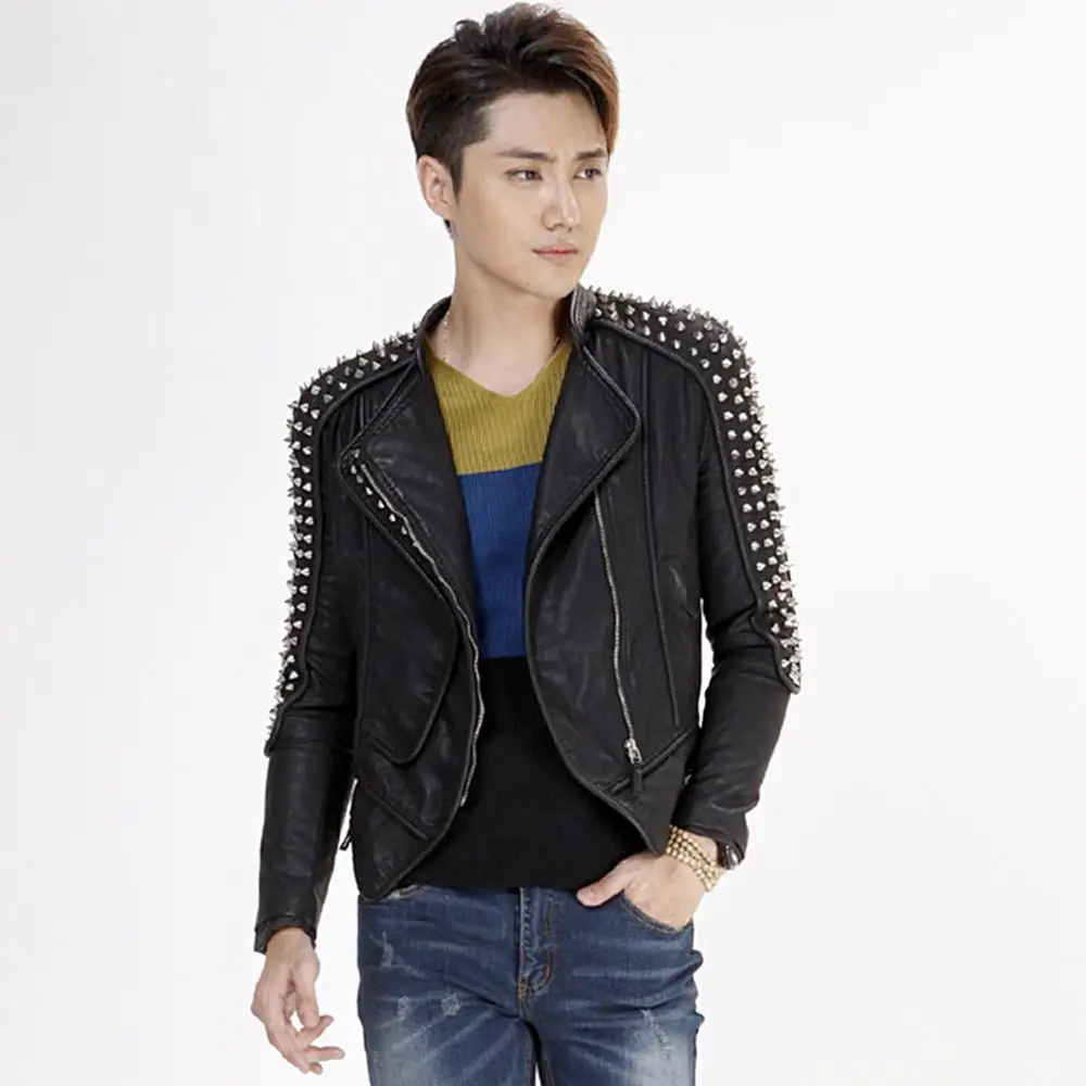 Pu Faux Leather Rivet masculina Motorcycle Biker Slim Fit Jacket Autumn winter windbreak MAN Short Coat
Pu Faux Leather Rivet masculina Motorcycle Biker Slim Fit Jacket Autumn winter windbreak MAN Short Coat