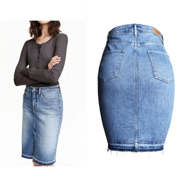 Tide section, raw hem, split skirt, washed white high waist denim skirt (7)