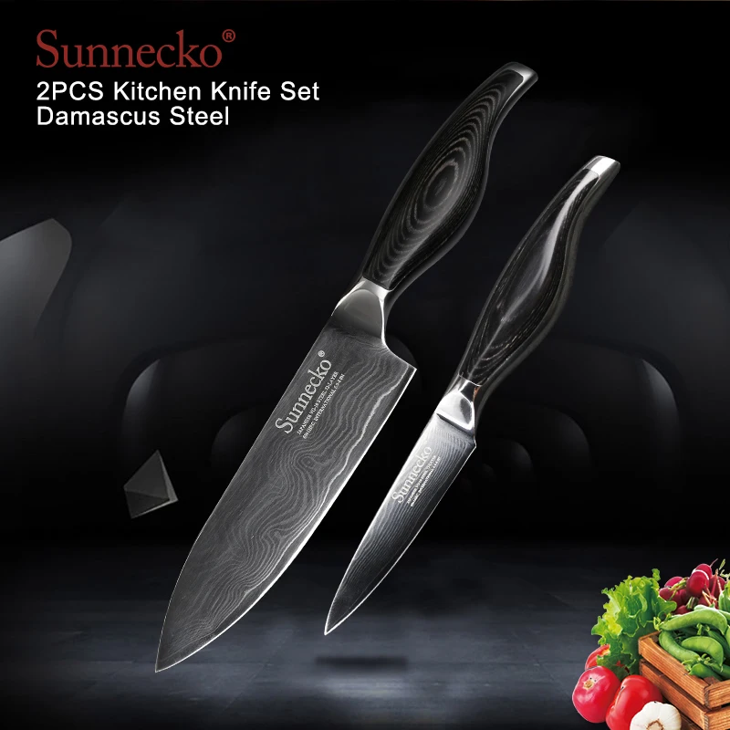 SUNNECKO Premium 6'' Chef 3.5'' Paring Knife Damascus Japanese VG10 Steel Blade Knife Pakka Wood Handle 2PCS Kitchen Knives Set
SUNNECKO Premium 6'' Chef 3.5'' Paring Knife Damascus Japanese VG10 Steel Blade Knife Pakka Wood Handle 2PCS Kitchen Knives Set