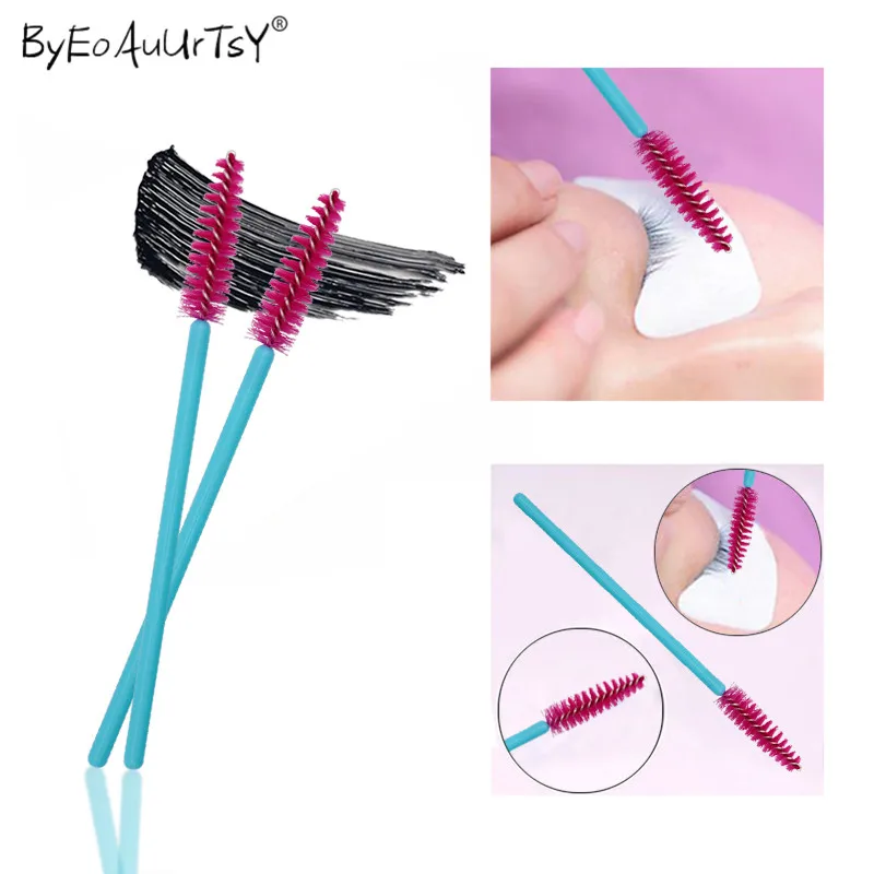 Makeup Brushes 50Pcslot Disposable Eyelash Brushes Lash Extension Mascara Applicator Wand Eyes Lip Cosmetics Brushes Blue (10)