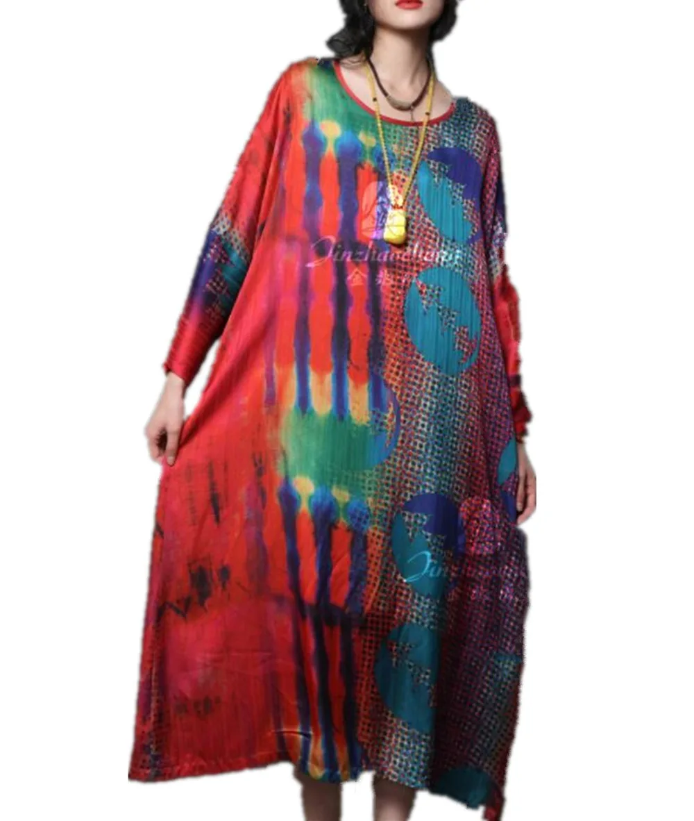 JCL Women Long Maxi Floral Chiffon Dress Casual Loose Fit Oil Painting Sleeve | Женская одежда
