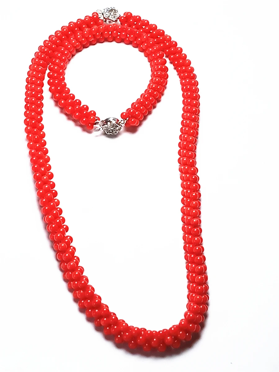 Koraba Natural 3mm Red Coral Hand Knit Necklace Bracelet 925 Silver Buckle Gemstone Women Jewelry Set
Koraba Natural 3mm Red Coral Hand Knit Necklace Bracelet 925 Silver Buckle Gemstone Women Jewelry Set