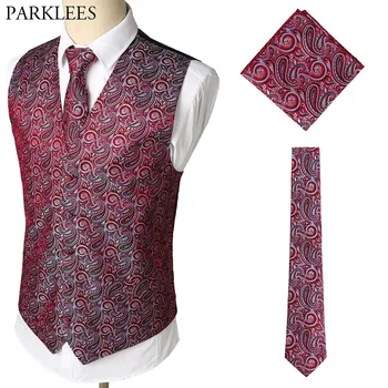 Men's Wine Red 3pcs Paisley Dress Vest Necktie Pocket Square Set 2018 Luxury Brand Business Wedding Tuxedo Suit Vest For Men 3XL
Men's Wine Red 3pcs Paisley Dress Vest Necktie Pocket Square Set 2018 Luxury Brand Business Wedding Tuxedo Suit Vest For Men 3XL