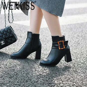WETKISS Fashion Belt Buckle Women Ankle Boot Simple Round Toe Thick Heel High Shoes Metal Decor Zip Female Boots Non Slip Bootie
WETKISS Fashion Belt Buckle Women Ankle Boot Simple Round Toe Thick Heel High Shoes Metal Decor Zip Female Boots Non Slip Bootie