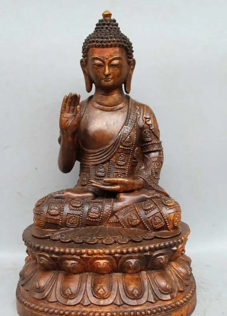 19" China Tibet Buddhism Bronze Sakyamuni Shakyamuni Amitabha Buddha Statue